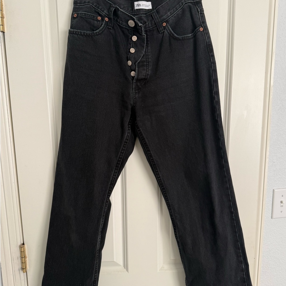 Zara Black High-Waisted Button-Fly Pants